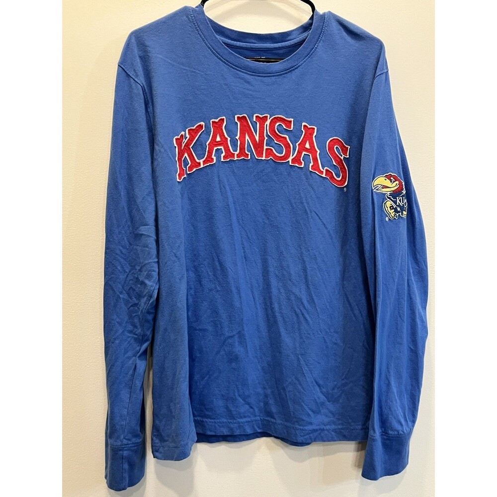 Vintage Kansas Jayhawks KU Long Sleeve Shirt Colosseum Athletic Size L 80s Patch